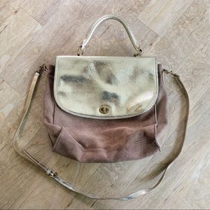 Anthropologie || Metallic Leather and Suede Bag